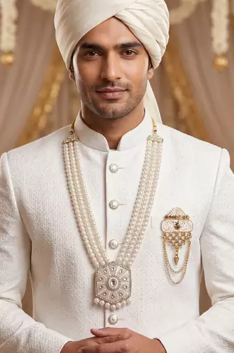 Beaded Layered Dulha Moti Mala With Designer Brooch