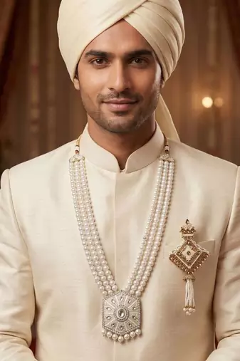 Beaded Layered Dulha Moti Mala With Designer Brooch
