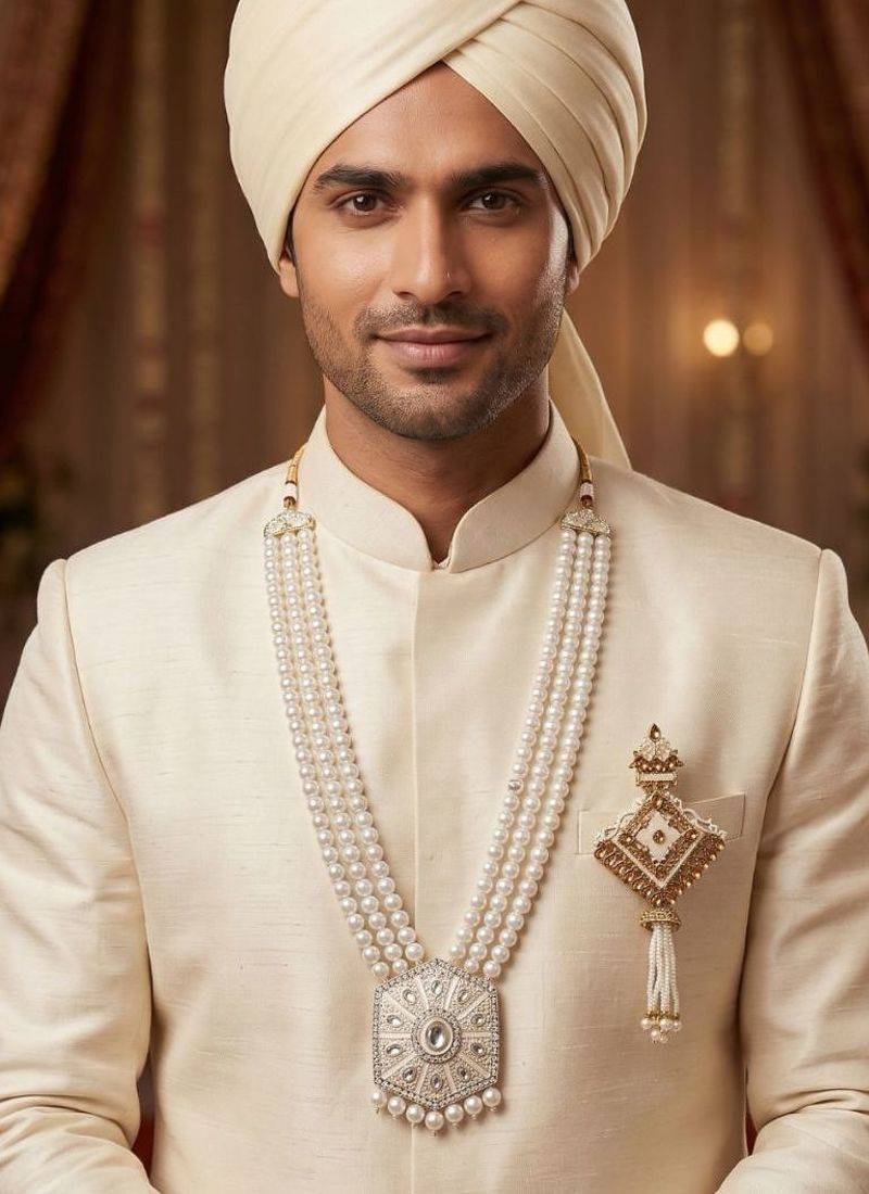 Beaded Layered Dulha Moti Mala With Designer Brooch