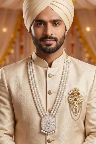 Beaded Layered Dulha Moti Mala With Designer Brooch