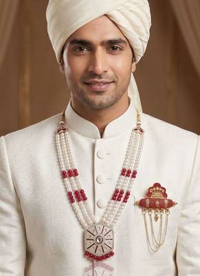 Pearl-Beaded Dulha Moti Mala Haar Necklace With Elegant Brooch 6