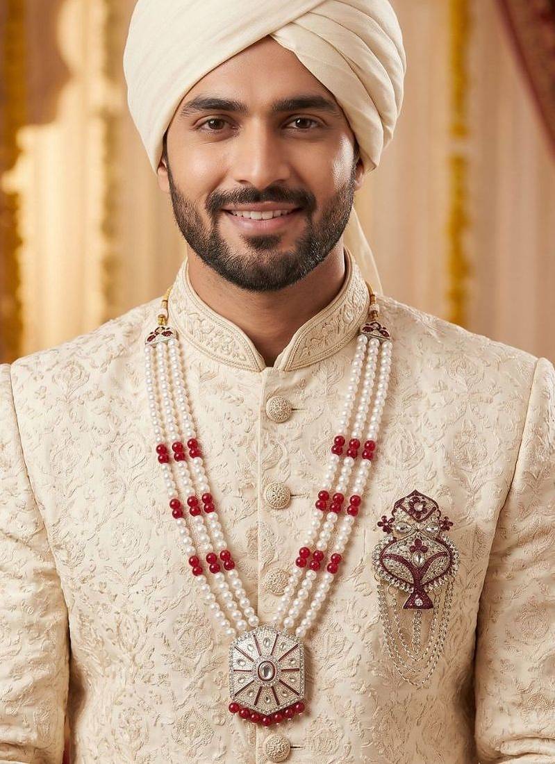 Beaded Layered Dulha Moti Mala With Designer Brooch