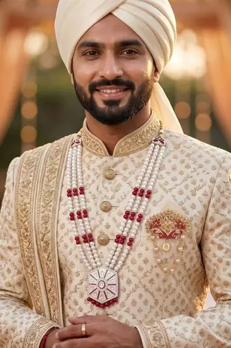 Pearl-Beaded Dulha Moti Mala Haar Necklace With Elegant Brooch