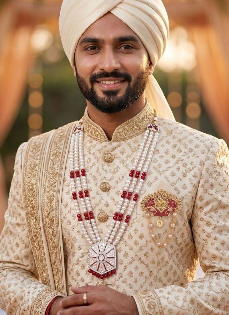Pearl-Beaded Dulha Moti Mala Haar Necklace With Elegant Brooch