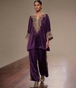 Purple embroidered modal satin kurta set
