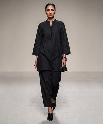 Charcoal black dupion silk kurta set 1