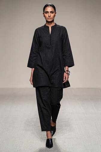 Charcoal black dupion silk kurta set