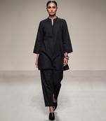 Charcoal black dupion silk kurta set