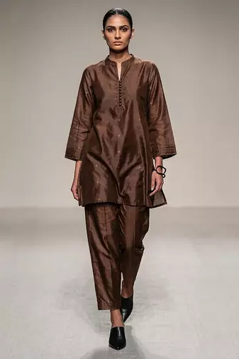 Brown embroidered dupion silk kurta set