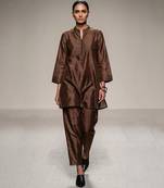 Brown embroidered dupion silk kurta set