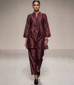 Burgundy embroidered dupion silk kurta set