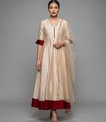 Ivory Cream embroidered dupion silk anarkali set