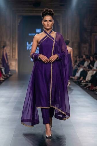 Royal purple embroidered dupion silk kurta set