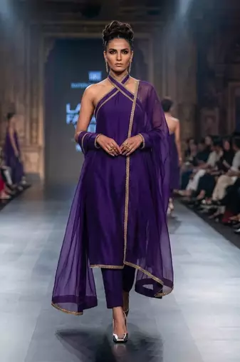 Royal purple embroidered dupion silk kurta set
