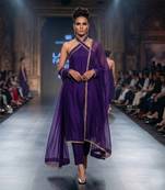 Royal purple embroidered dupion silk kurta set