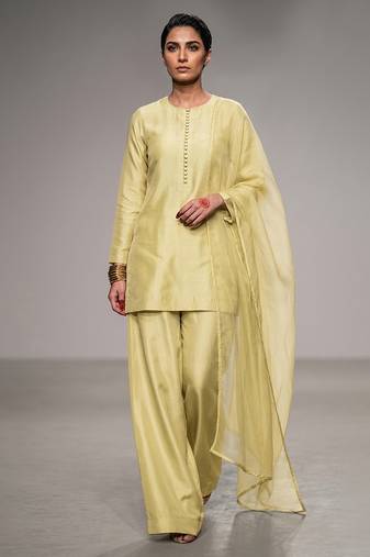 Butter yellow dupion silk kurta set