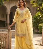 Yellow silk blend kurta set
