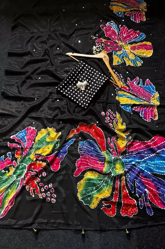 Semi Model Silk Ultra Soft With Flower Print With  Real Mirror work Women's saree With blouse Set