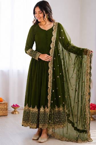 Mahendi georgette embroidered with sequin anarkali suit