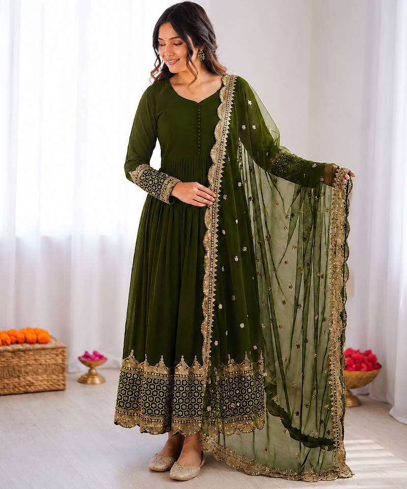 Mahendi georgette embroidered with sequin anarkali suit