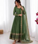 Olive green georgette embroidered with sequin anarkali suit