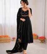 Black vichitra silk thread with sequin anarkali suit