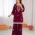Maroon reyon thread work kurti with  pant