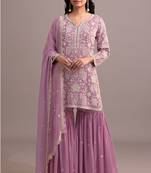 Pink color embroideried faux georgette semi stitched salwar suit