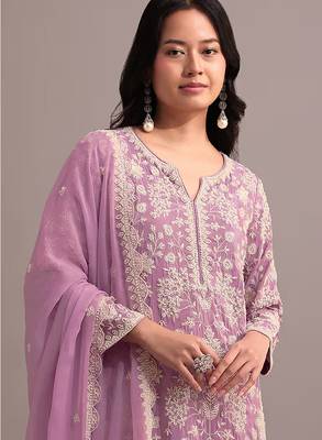 Pink color embroideried faux georgette semi stitched salwar suit 2