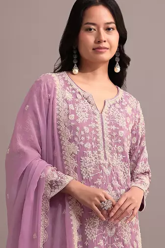 Pink color embroideried faux georgette semi stitched salwar suit