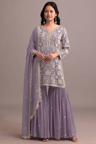 Lavender color embroideried faux georgette semi stitched salwar suit
