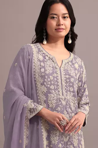 Lavender color embroideried faux georgette semi stitched salwar suit