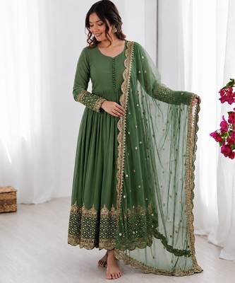 Olive green georgette embroidered with sequin anarkali suit 2