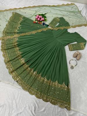 Olive green georgette embroidered with sequin anarkali suit 3