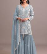 Sky blue color embroideried faux georgette semi stitched salwar suit