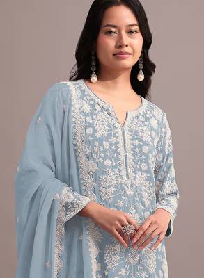 Sky blue color embroideried faux georgette semi stitched salwar suit 2
