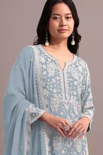 Sky blue color embroideried faux georgette semi stitched salwar suit