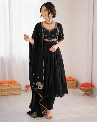 Black vichitra silk thread with sequin anarkali suit 2