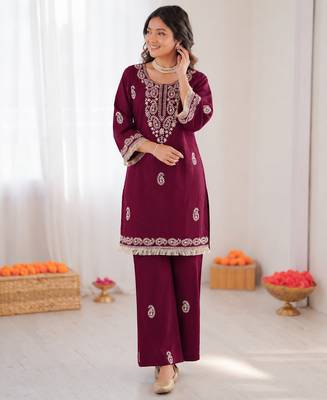 Maroon reyon thread work kurti with  pant 3