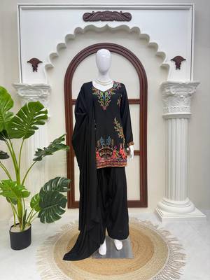 Black reyon thread work farshi palazzo suit 3