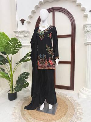 Black reyon thread work farshi palazzo suit 4