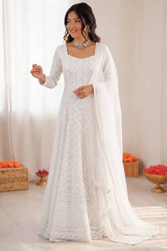 Off white georgette thread with sequin anarkali suit