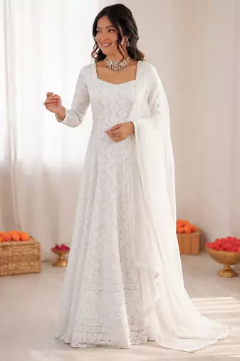 Off white georgette thread with sequin anarkali suit