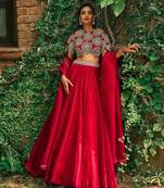 Rani Pink Art Silk Sequins & Dori Work Lehenga Choli With Dupatta