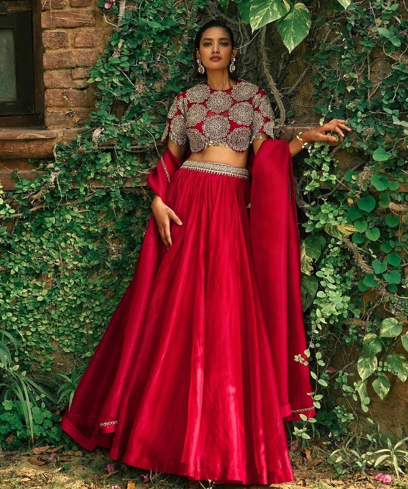 Rani Pink Art Silk Sequins & Dori Work Lehenga Choli With Dupatta