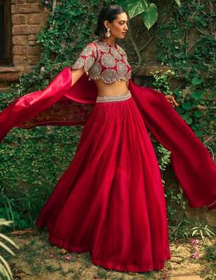 Rani Pink Art Silk Sequins & Dori Work Lehenga Choli With Dupatta 2