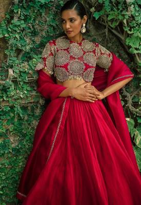 Rani Pink Art Silk Sequins & Dori Work Lehenga Choli With Dupatta 3