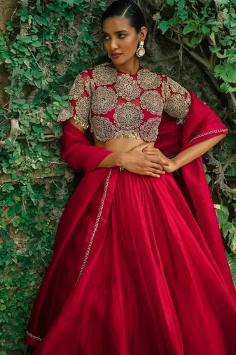 Rani Pink Art Silk Sequins & Dori Work Lehenga Choli With Dupatta