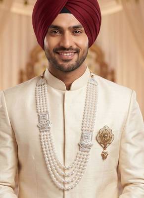 Traditional Groom Sherwani Mala Set with Brooch 6
