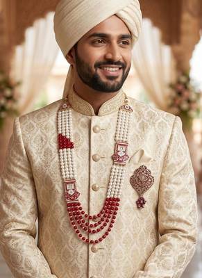 Royal Multi-Layered Groom Sherwani Mala with Decorative Brooch 6